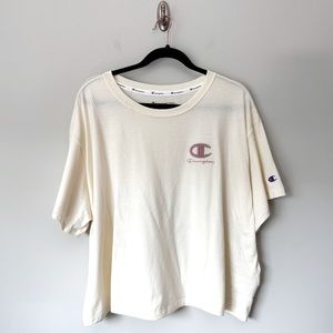 Champion Cream Houndstooth Logo Short Sleeve T-Shirt
